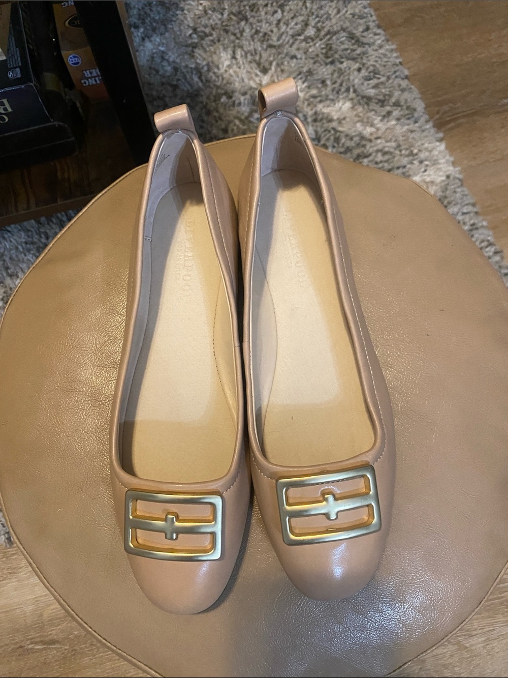 Liverpool Fontana Nude Leather Ballet Flats with Gold Buckle size 7
